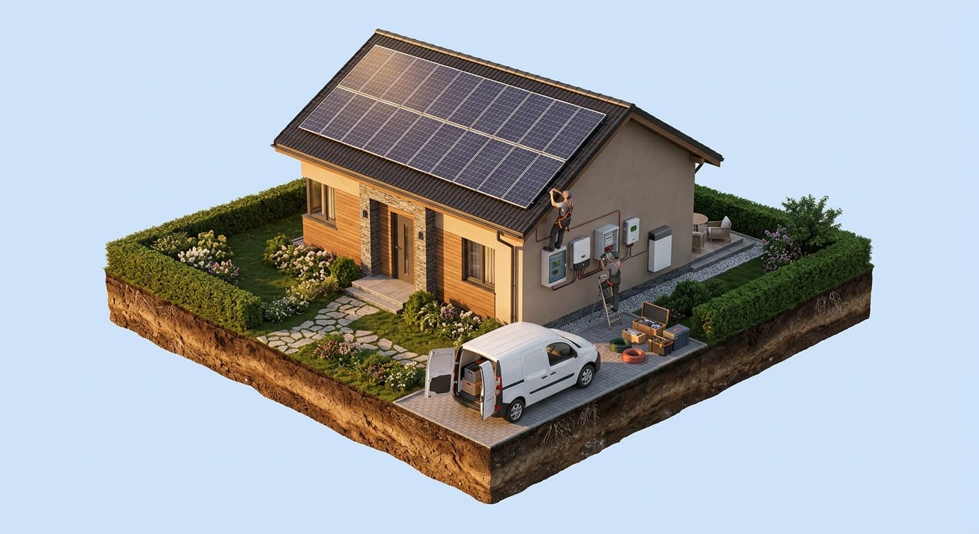 Kit fotovoltaic complet montat pe casă de instalatori