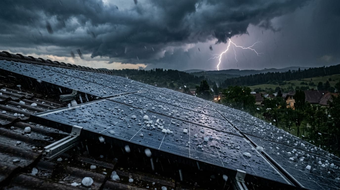 Grindină, vânt 130 km/h, zăpadă: cât rezistă panourile fotovoltaice (IEC 61215, sticlă, asigurare)