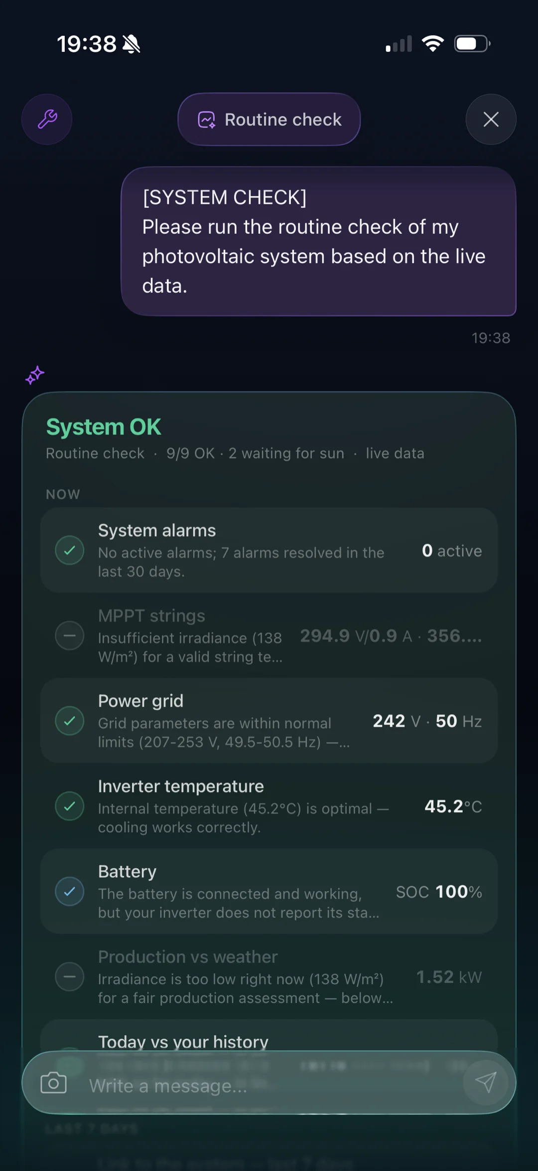 Routine Check în Spark: verdict System OK, 9/9 metrici verificați pe date live